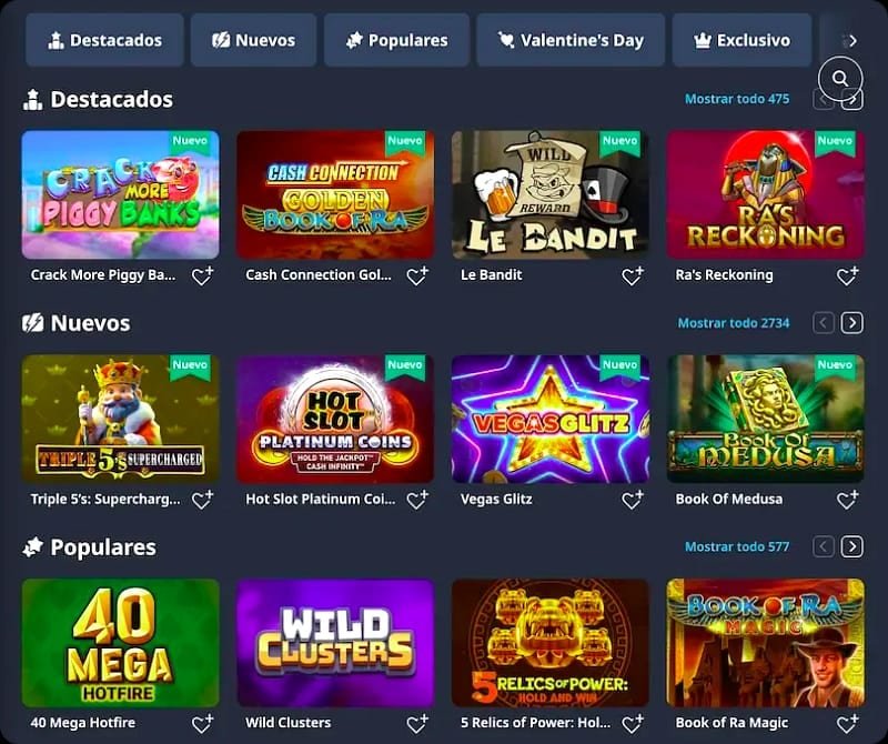 Catálogo de juegos: slots, live casino y deportes en LolaJack